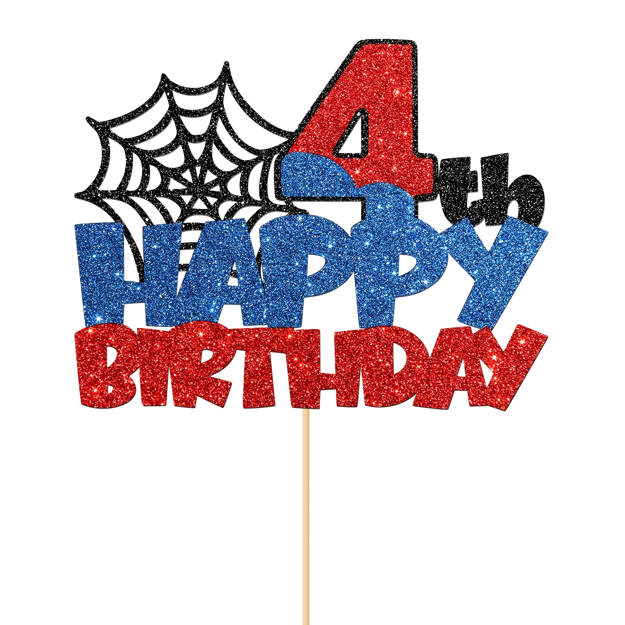 TEMU 1pc Happy 4th Birthday Cake Topper Wed Happy 4th Birthday Cake Decor For Boy Cartoon 4 Years Birthday Party Supplies
