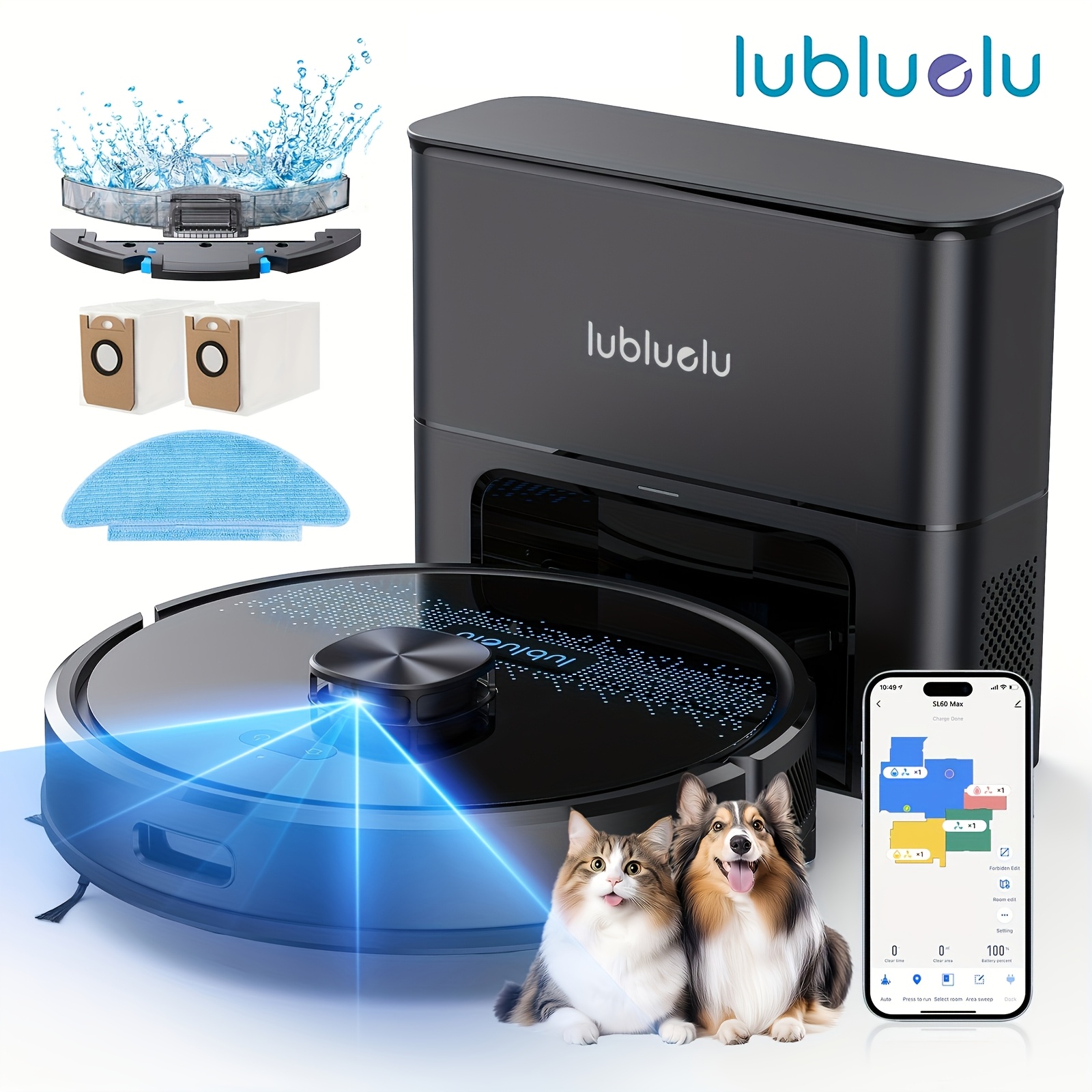 Image of Lubluelu Robot Vacuum Cleaner And Mop Combo 4500pa, Sl60pro 3-in-1 Robotic Vacuum, Self-charging, Anti-siphon, , 24 No-go Zones Perfect For Pet Hair Carpets Floor