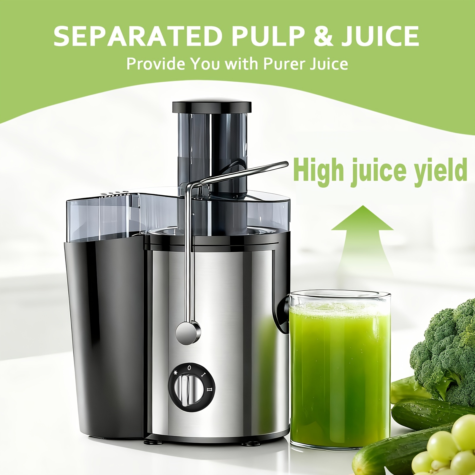Multifunkčný odšťavovač, odšťavovač, kuchynský robot, mixér, 3-palcový odšťavovač s výkonom 600 W, vhodný pre zeleninu a