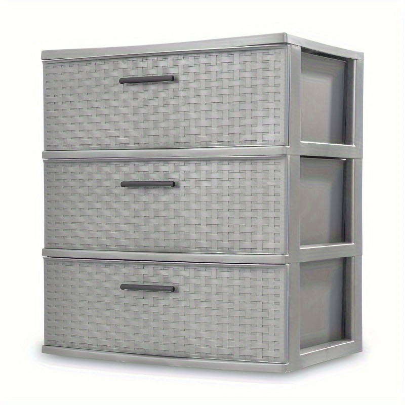 

3-drawer Wide Woven Tower Cement Cabinet With Extra Storage Space