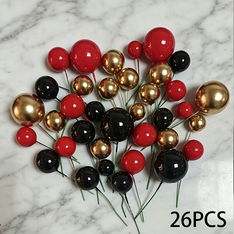 TEMU Boules de décoration de gâteau rouges, noires et dorées, boules de décoration de toile de fond pour de mariage, boules de décoration de gâteau