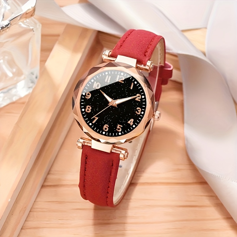 5pcs womens quartz wristwatch pu leather band round alloy Temu