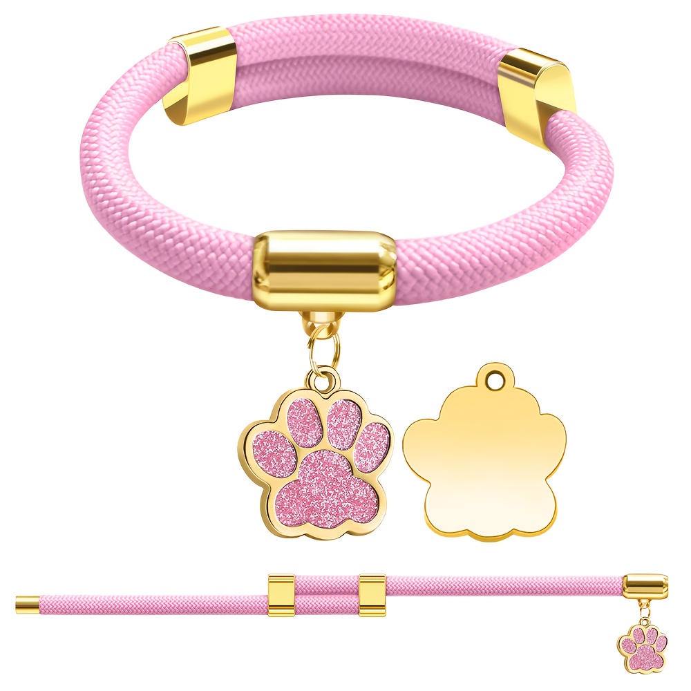 TEMU [custom] Core-filled Round Rope Cat Collar, With -shaped Tag, Customizable Text Anti-loss, Safe Magnetic Design Adjustable Size, Accessory,