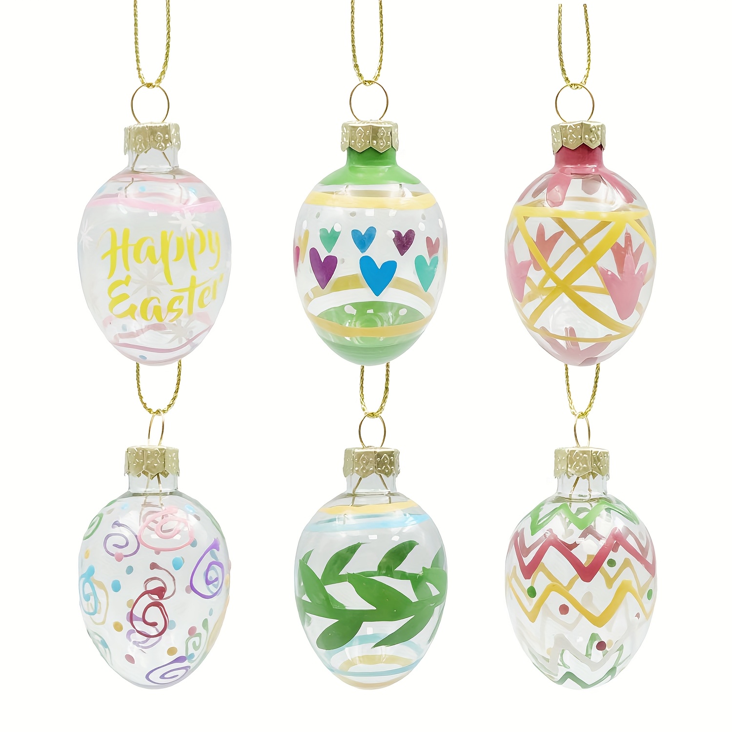 

6pcs, 2-inch Hand- Blown Glass Easter Egg Decorations - Handmade Hanging Tree Decorations, Easter Egg Festival And Party Decorations, Holiday Pendants, Hanging Decorations