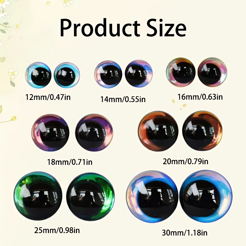 Image of 16pcs Sparkling Gradient 3d Glitter Safety Eyes For Plush Animals, Assorted Sizes (12mm-30mm), Craft Supplies With Washers