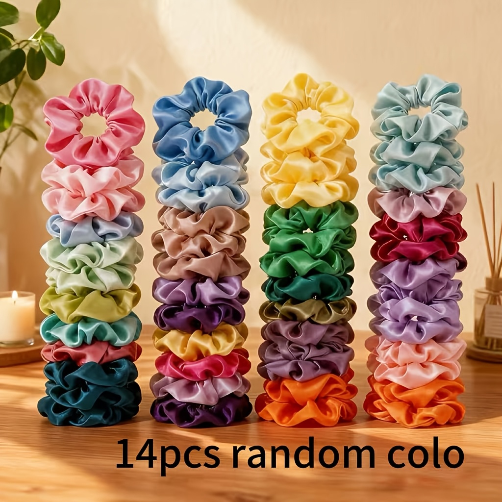 TEMU 14 pezzi Elastici per capelli in raso colori assortiti, morbidi, a forma di crasso, elasticit�, , set di elastici per capelli da donna di fascia