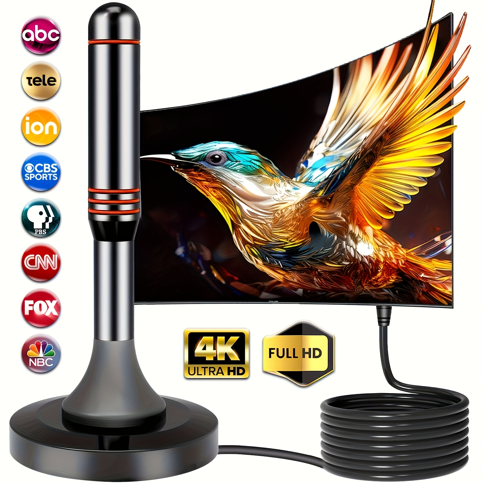 TEMU Antenne TV numérique d'intérieur 2025 avec amplificateur de signal et câble coaxial de 10 pieds, convient pour téléviseurs intelligents, anciens