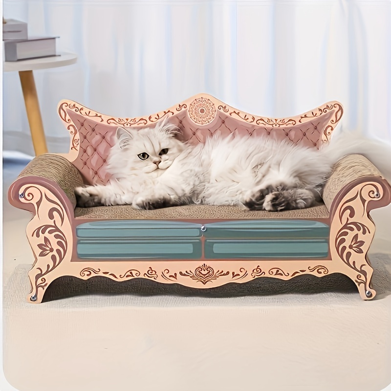 luxury l shaped cat scratcher sofa bed durable non shedding cardboard with unique round design for large cats pet relaxation spot   sofa plush cat bed Product details 1