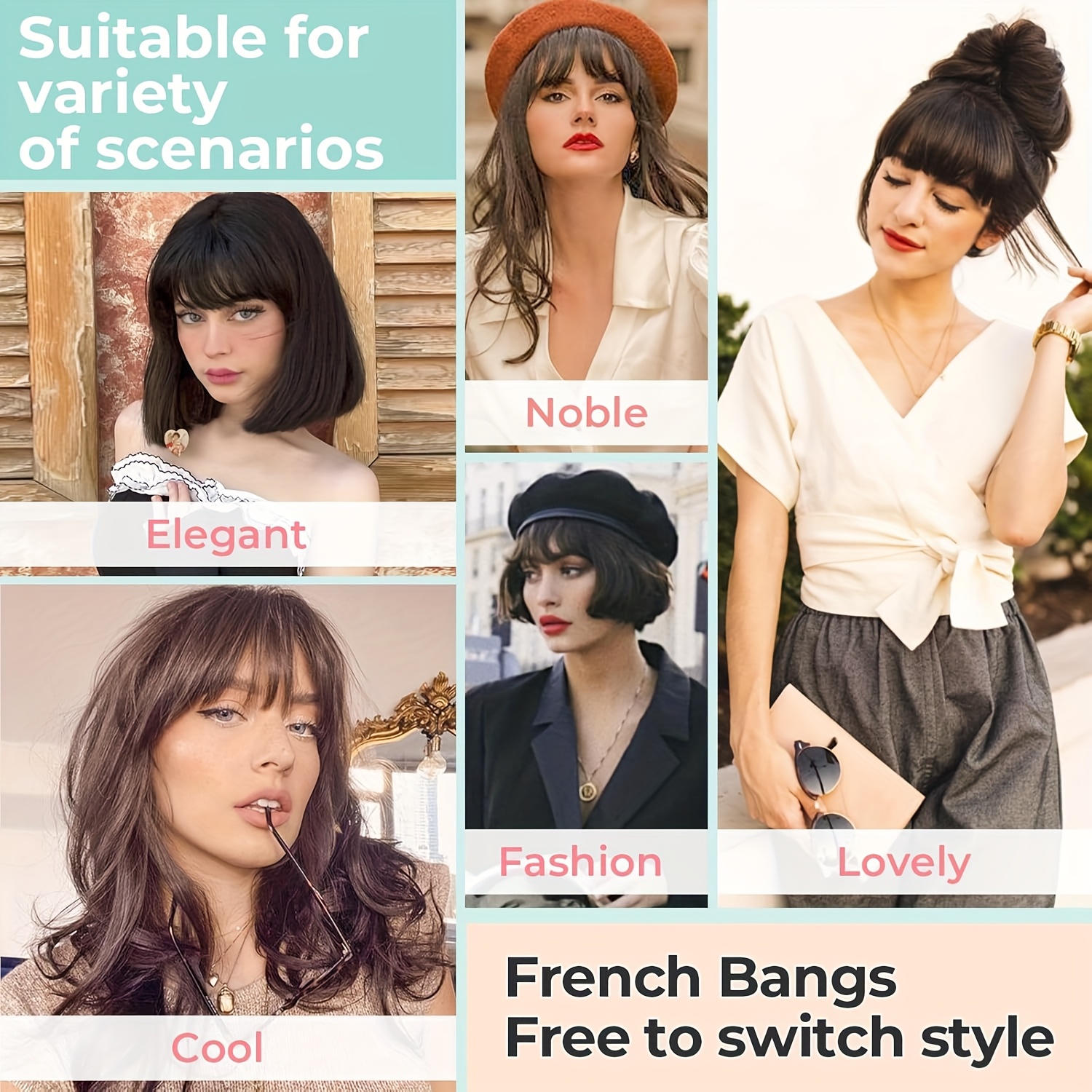 elegant french   in bangs with sideburns 100 human hair lightweight seamless for   for daily wear easy styling bangs clip human hair details 5
