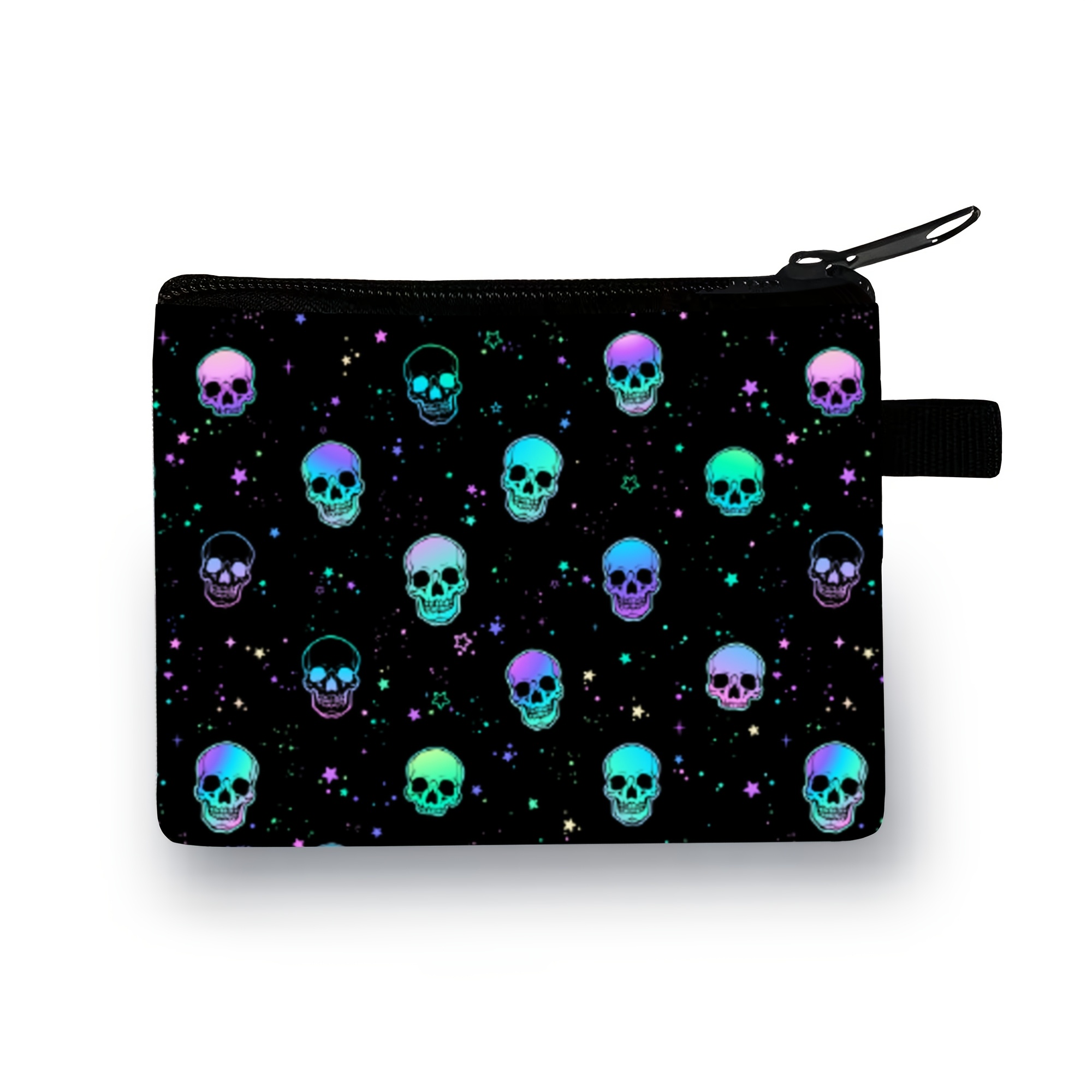 TEMU Gothic Edgy Skull Print Handbag - Zipper Closure Coin Purse With Holder, Compact Wallet For & Ladies, For Everyday Use Or Themed Events