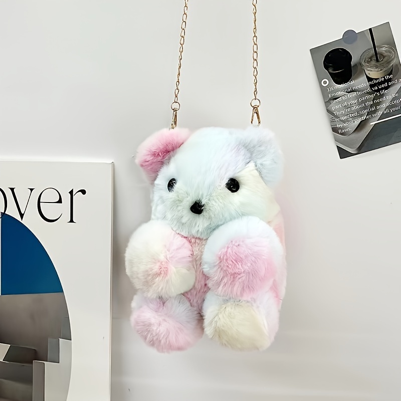 Cute Rainbow Bear Plush Bag, Kawaii Chain Crossbody Bag, Cartoon Stuffed Animal Toy Purse,None,$11.99,Temu