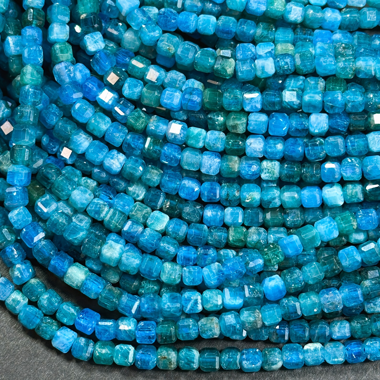 TEMU AAA Perle di Apatite Blu Naturale 3Mm 48pz Pietre Preziose Geometriche Quadrate Blu Estate Creazione Gioielli Design Braccialetto a Collana