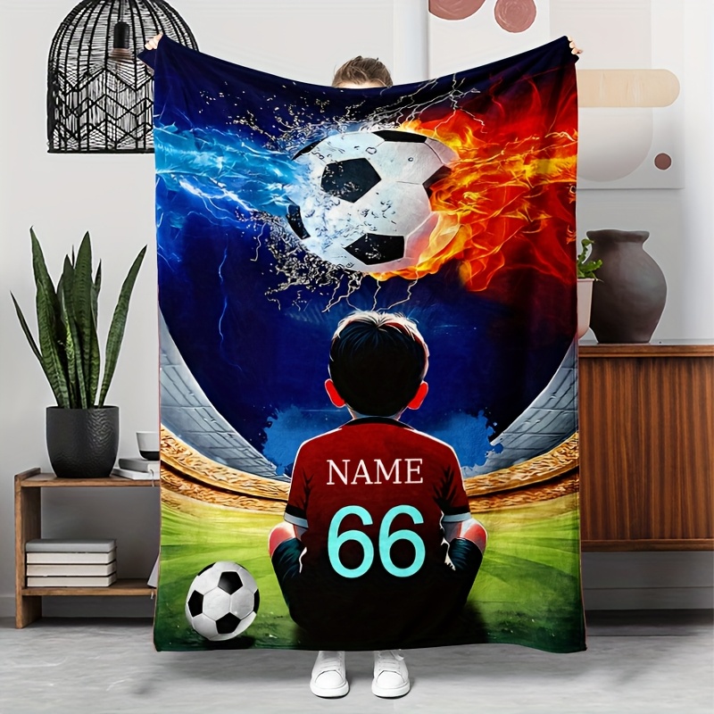 TEMU 1 de franela personalizada con estampado de fútbol, regalo personalizado para amantes y del fútbol, estilo moderno, uso para todas , adecuada