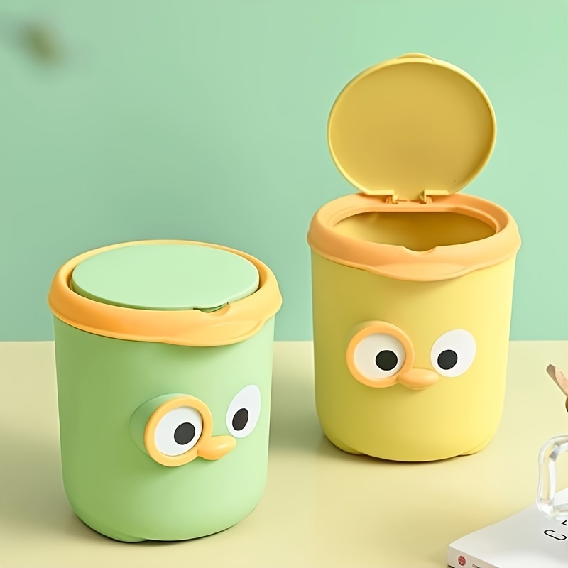 cartoon mini desk trash lid plastic trash bedroom office - Temu