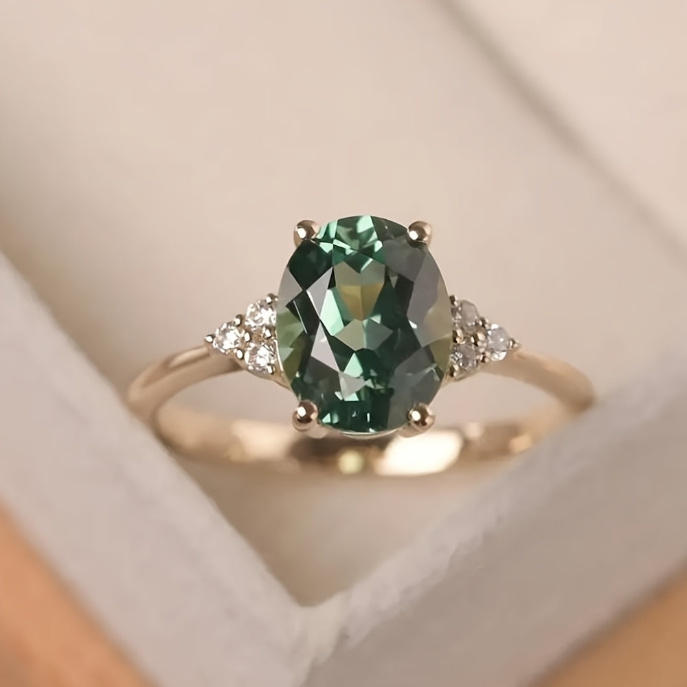 Vintage Green Zirconia Wedding Band Copper Ring