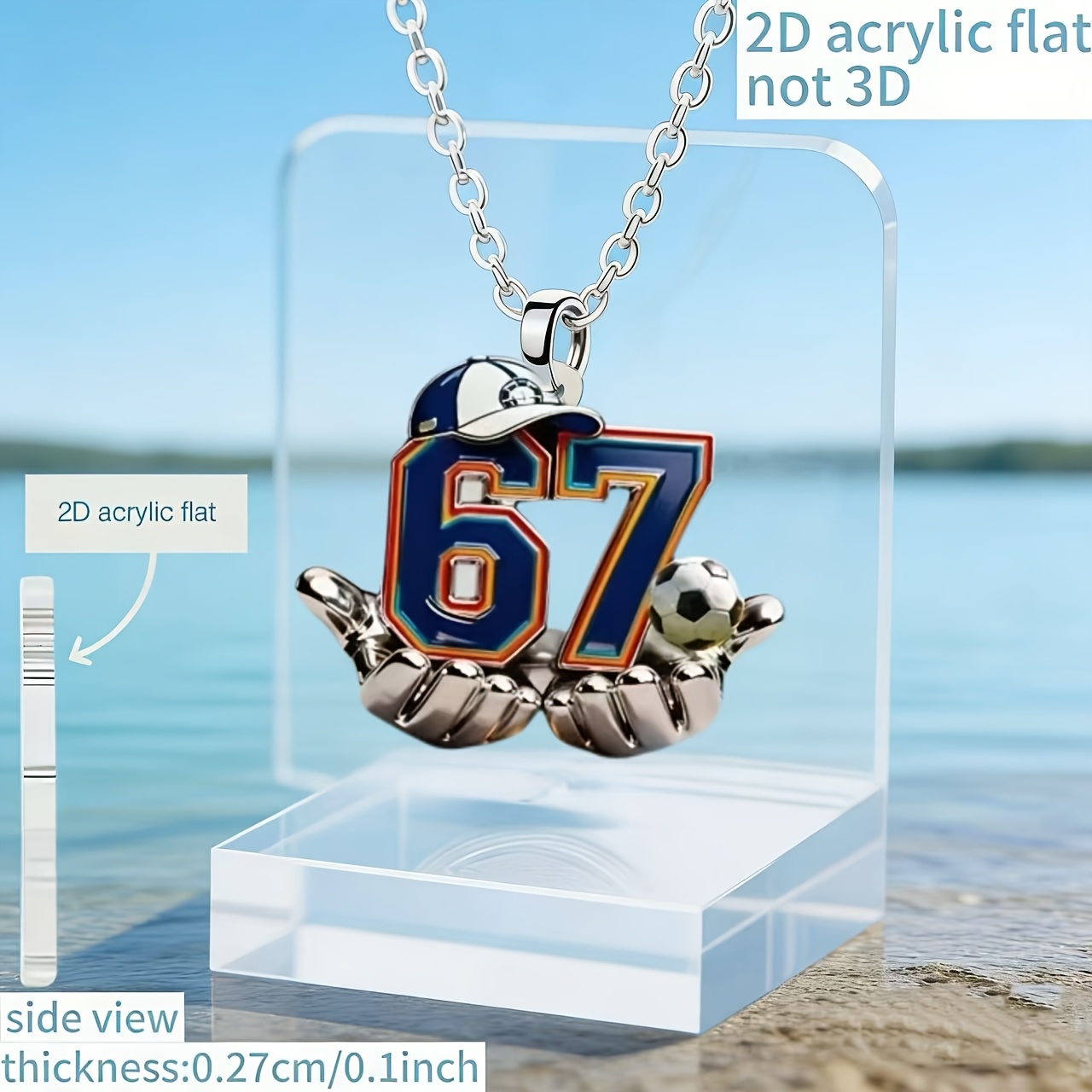 TEMU 2d Flat, [2d Flat] 1pc, New Acrylic Fashionable Crown Number 67 Pattern, Cute And Versatile Men's Necklace, Women's Necklace, Simple And Elegant