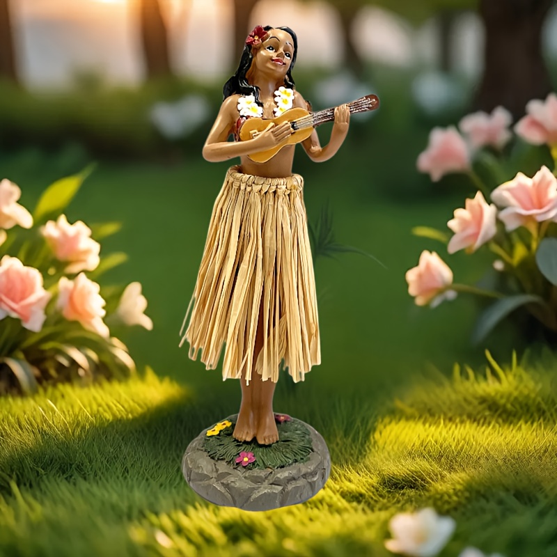 TEMU 1pc Exquisite Girl Waist-twisting Ornament, Resin Craft Summer | Tropical Style Decoration, Mini Girl | Desktop Bookshelf Car Decor | Polynesian