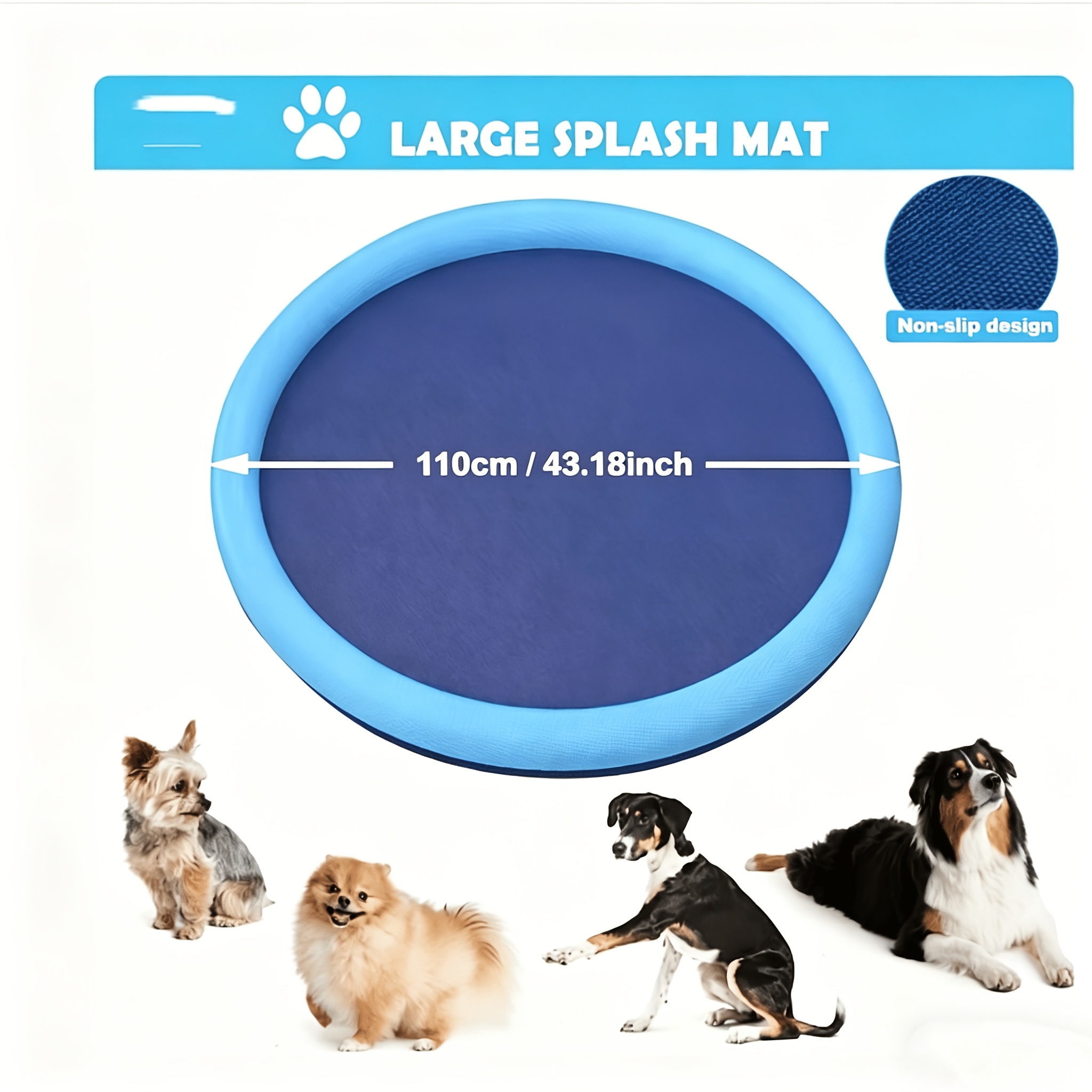 Image of Extra Thick Mat For Large Dogs | 0.8mm Non-slip Durable Dog Water Pool & Cooling Mat, Heavy-duty Summer Outdoor Play Fountain For Medium To Small Dog Breeds