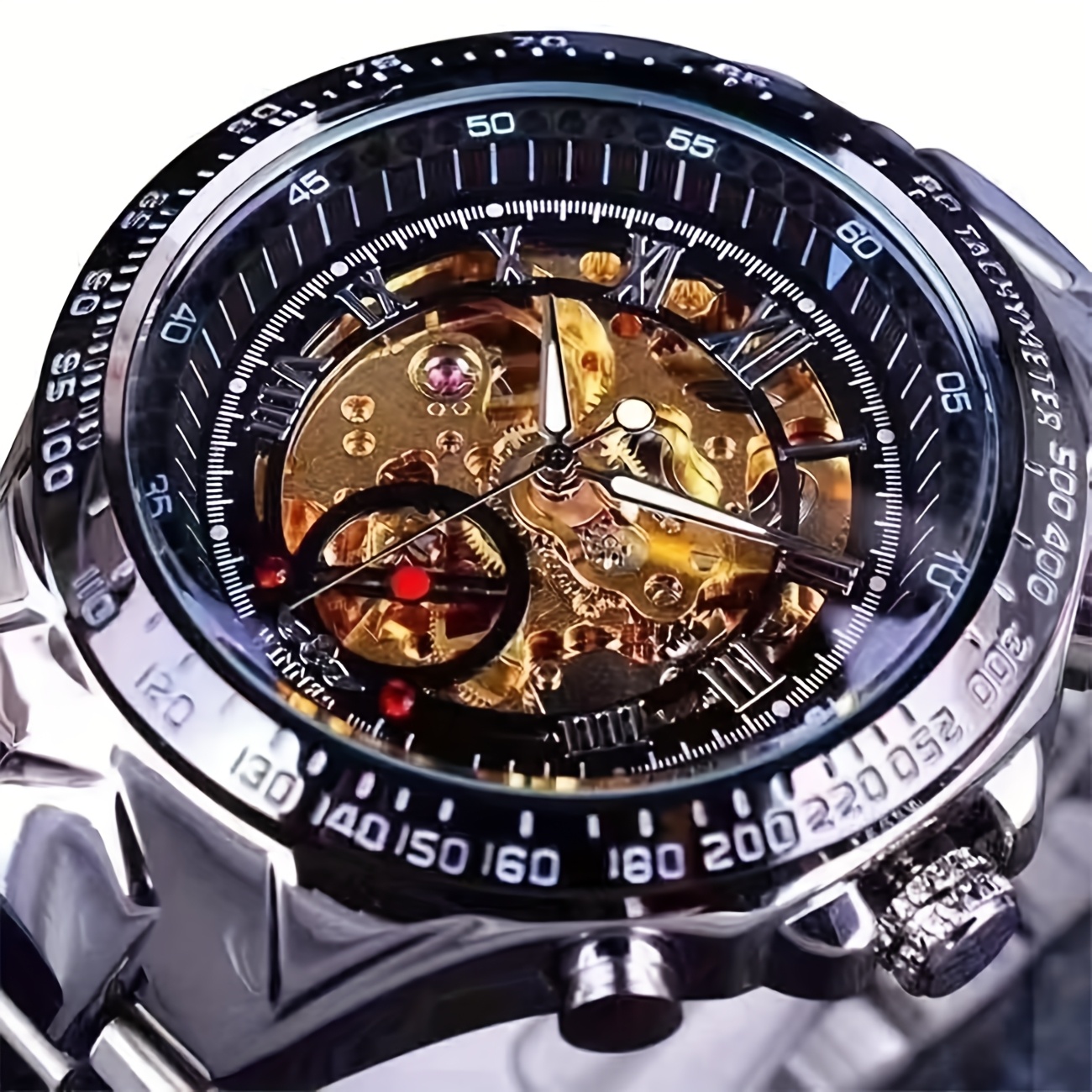Mechanical Sport Design Bezel Men's Watch, Hollow Dial