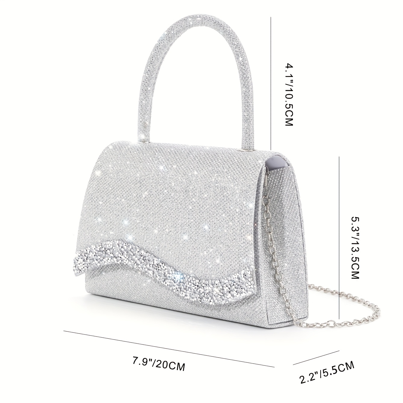 Sparkling Rhinestone Evening Bag with Multi-Functional Chain