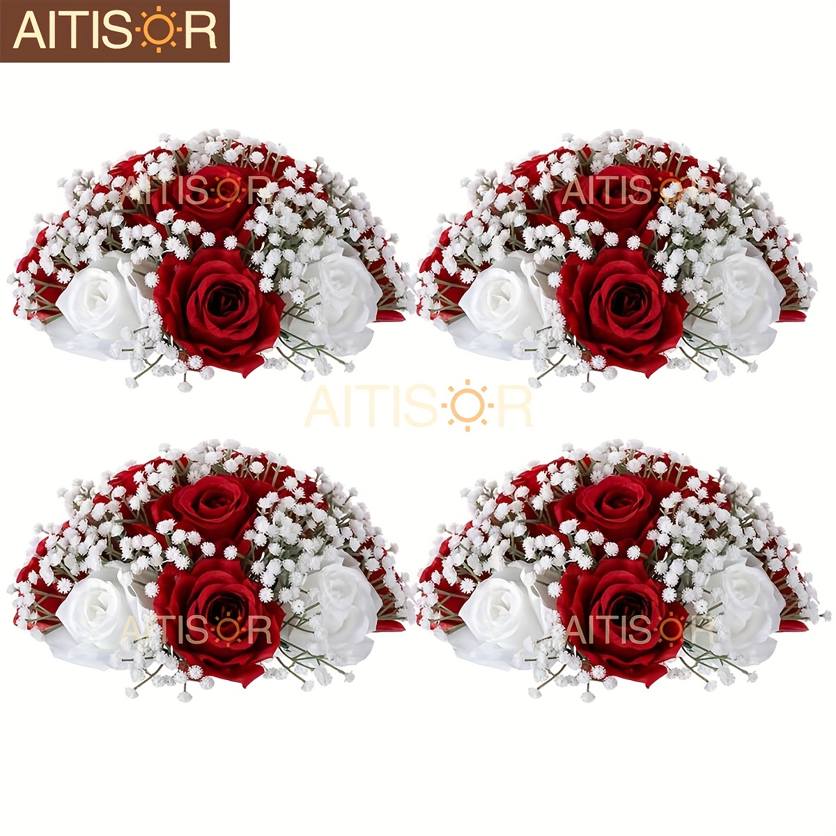 Image of 4pcs Fake Flowers Ball Wedding Centerpieces Rose Babys Breath Artificial Flowers Center Pieces Decoration For Table Kissing Arransynthetic Gemstoneents For Thanksgiving Christmas Home Party Diy Decor