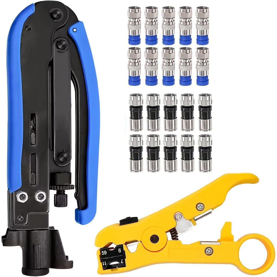 Kit de herramientas de crimpado por compresión para cable coaxial con pelacables, conectores coaxiales tipo F RG6 RG59, juego de alicates de crimpado para cable coaxial