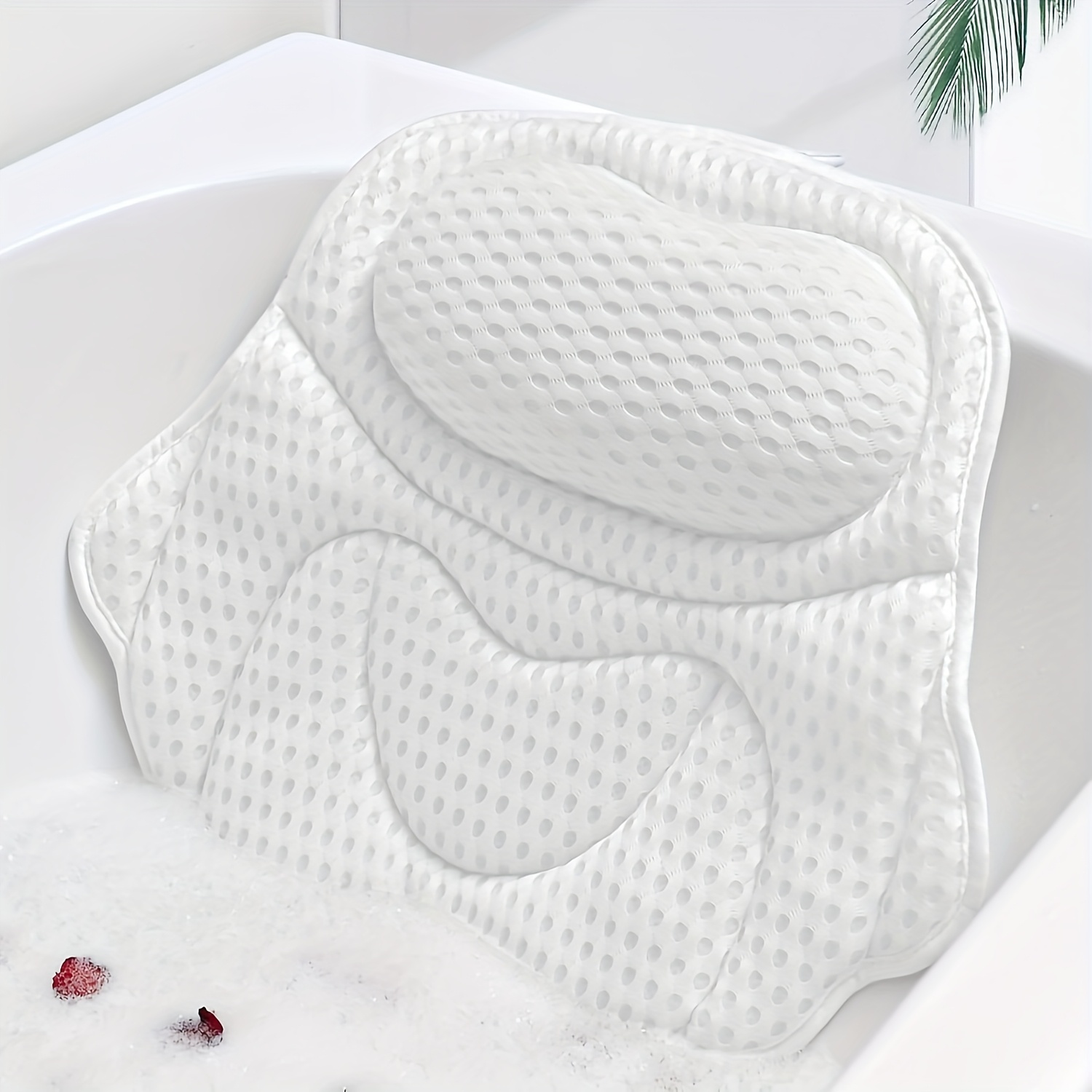 

1pc Bath Pillow, Bath Pillow With Neck And Back Support, Face Shape, Soft Mesh Fabric And Non-slip Suction Cups, Suitable For All Bathtubs Bath Accessories, Valentine's Day Gift