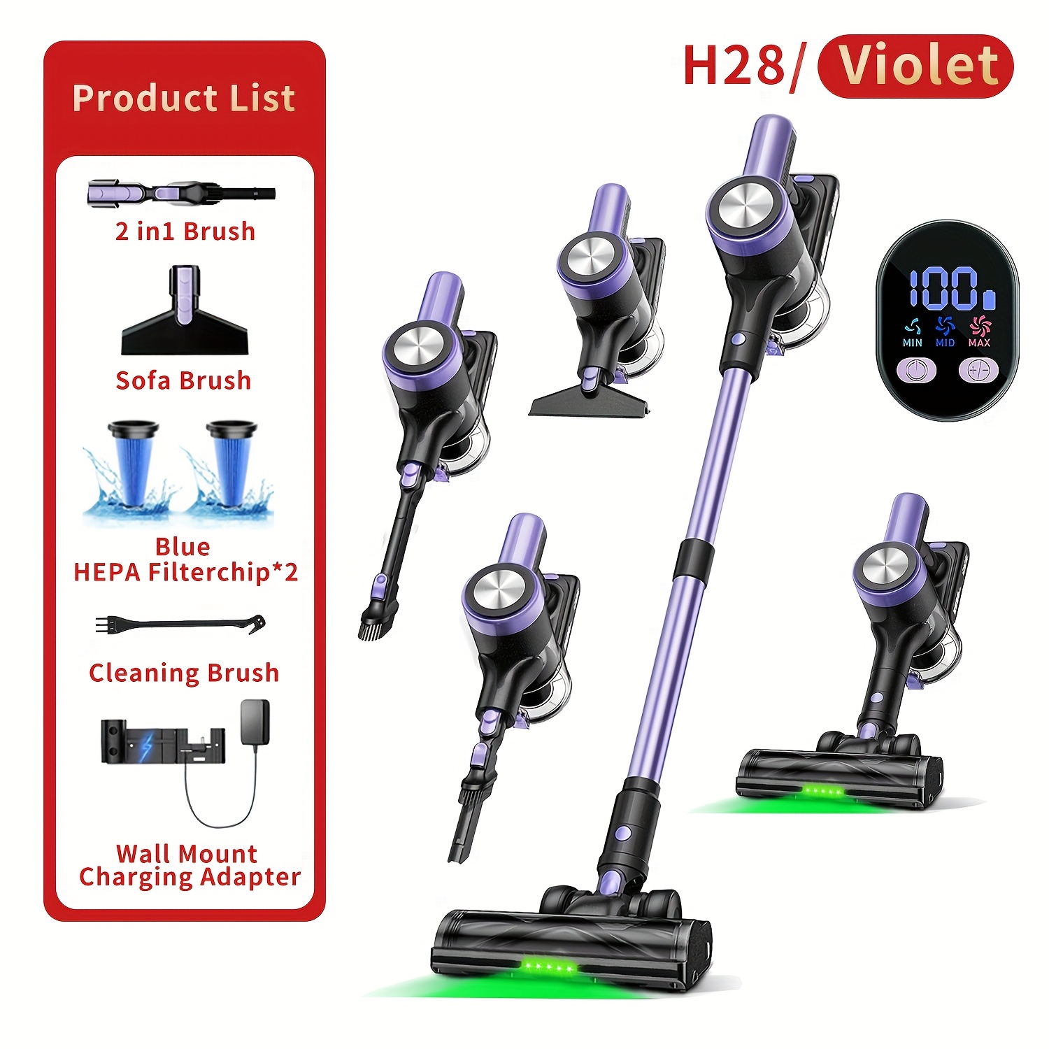 Cordless Vacuum Cleaner, 60 Vacuum Cleaners For Home, Anti- Stick Vacuum With Self-standing, Wall Mount Charging, Lde Display, Wireless Vacuum For Carpet Pet Hair