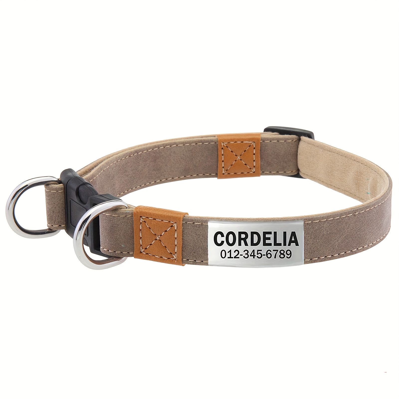 TEMU [customized] 1pc Personalized Contrast Retro Faux Leather Pet Collar, Fashionable Adjustable Safety Belt To Prevent Choking, With Nameplate For