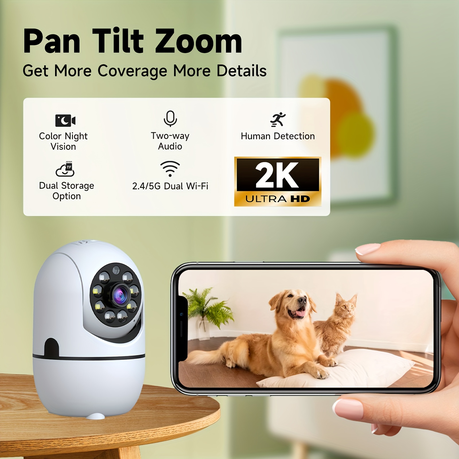 

1080p Wireless Indoor Security Camera With Night Vision, 355° Pan & Tilt, Motion Detection, Audio, Dual Wifi Band, & Sd Storage, Compatible - Ideal For & Pet Monitoring