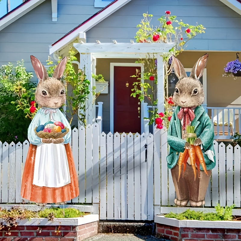 

2- Easter Bunny Yard Signs, Plastic Outdoor Lawn Decorations With Wooden Stakes, Waterproof Decor, No Electricity Needed, Featherless, Universal Holiday Display