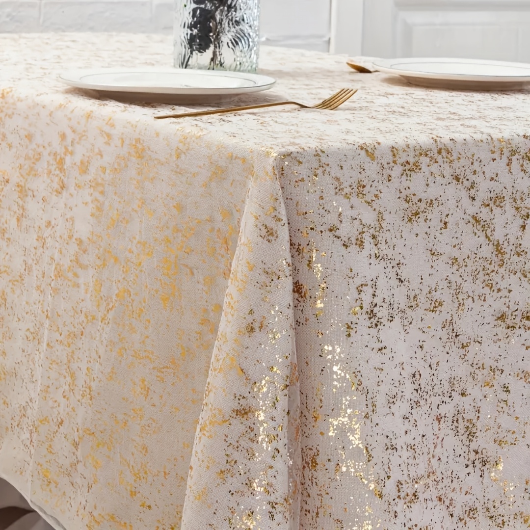 TEMU 1pc Golden Chiffon Tulle Gold-foiled Tablecloth Durable Fashionable Individual Suitable For Labor Day Wedding Birthday Party Banquet Etc. Scene