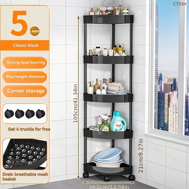 TEMU Ruimtebesparende Meerlaagse Zwarte Plastic Badkamerplank - Hoekkastontwerp met Meerdere Lagen, Perfect voor het Organiseren van Shampoos,