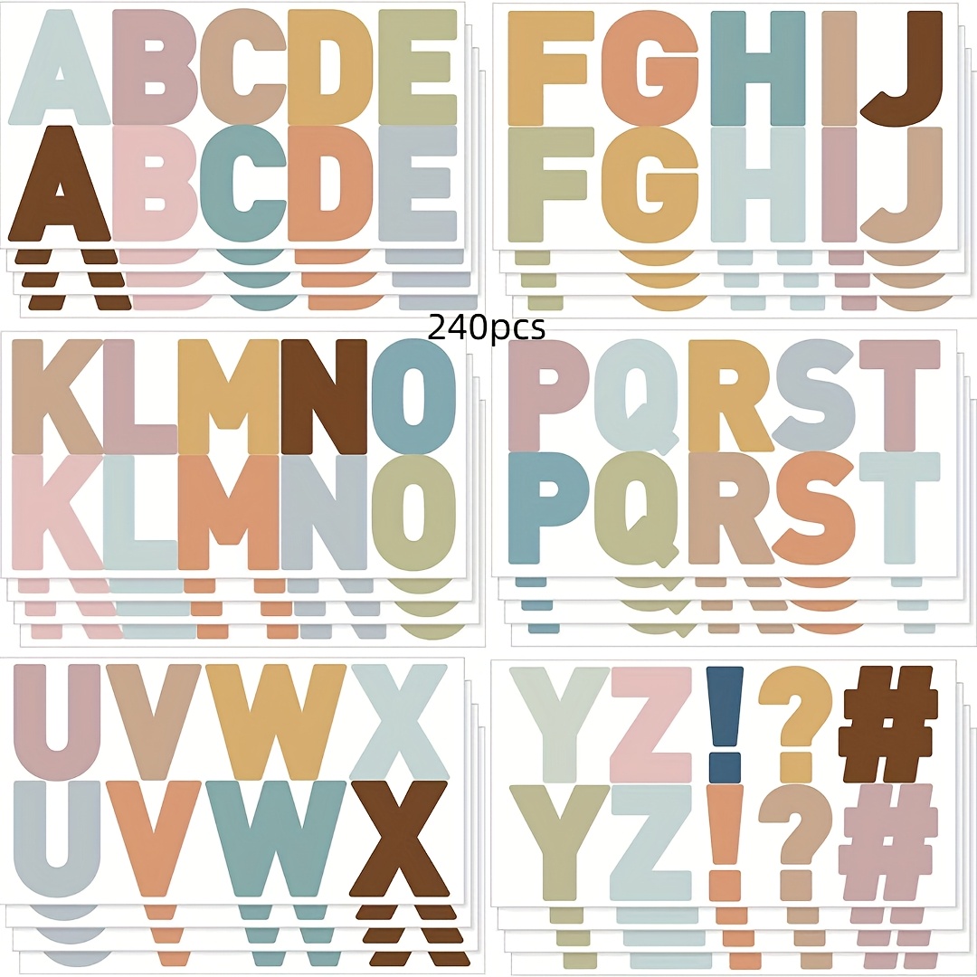Image of 240pcs 24 Sheets Large Alphabet Stickers 2.5 Inch Bohemian Style Alphabet Stickers Self-adhesive Alphabet Stickers Suitable For Bulletin Boards, Classrooms, Mailboxes, Home Decoration (colorful)