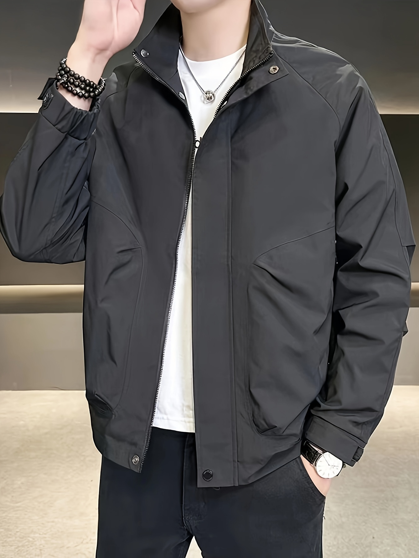 spring mens casual stand collar workwear jacket fashionable - Temu
