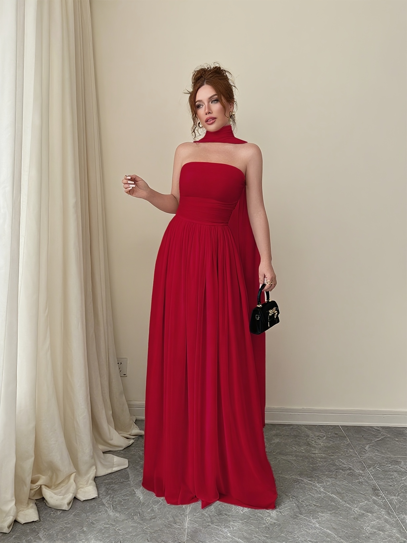 elegant solid color womens sleeveless long dress pleated - Temu