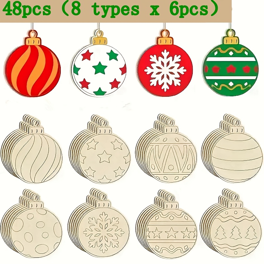 TEMU 16/24/48pcs Wooden Spherical Christmas Decorations (3.15x2.6 Inches) Diy Painting Graffiti Decoration Home Decoration Birthday Wedding Theme