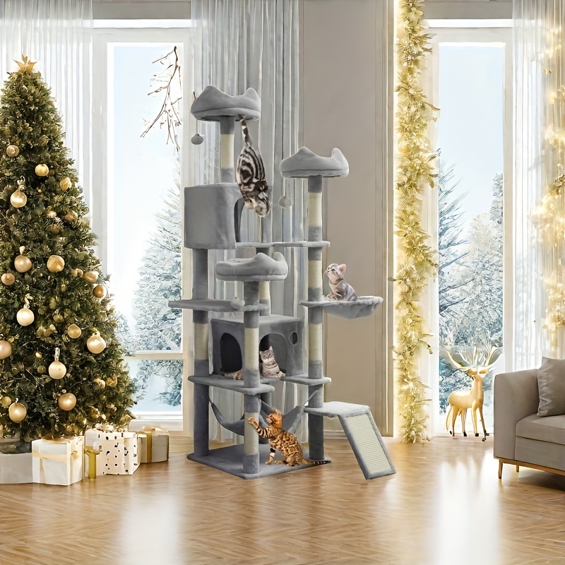 

Autowild Tall Cat Tree For Indoor Cats, 75 Inch Multi- Level Cat Tower With Scratching Posts, 3 , 2 Caves, Basket, , Pompoms, Multi-level Plush Cat Condo, Cat Toys, Christmas Gift