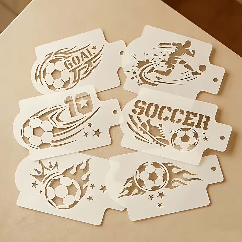 TEMU 6 stuks voetbal schmink sjablonen met 6 verschillende ontwerpen. Deze herbruikbare en wasbare sjablonen zijn perfect voor voetbalevenementen,