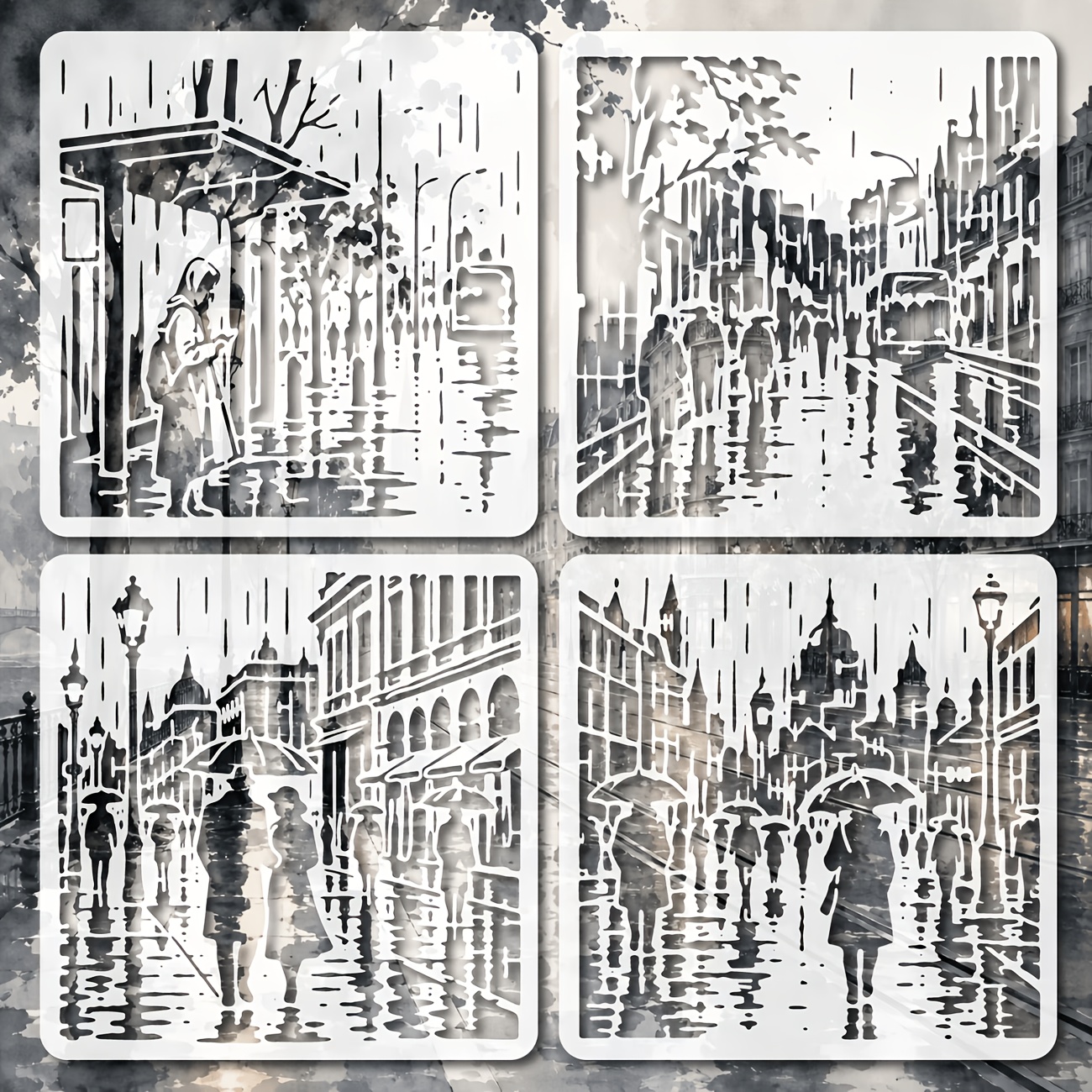TEMU 4pcs Reusable Raindrop Stencils Suitable For Crafts, Wall Art & Painting - Precise Cutouts With Rain Stencils Templates For Ceiling, Walls,