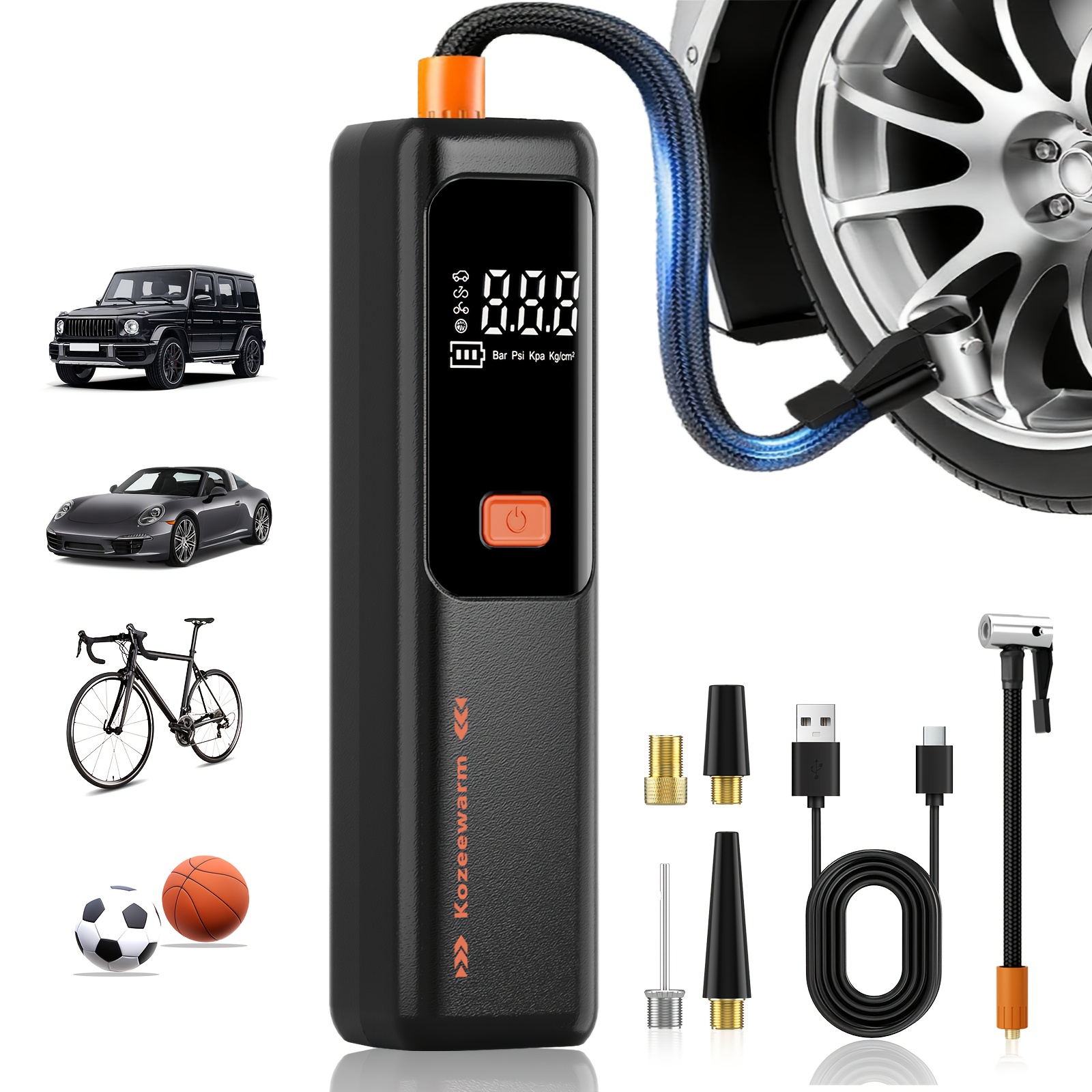 TEMU Portable Air Compressor For Inflating Car Tires, Suitable For Bicycles, Motorcycles, And Various Balls, Includes A Tire Pressure Gauge And Is A