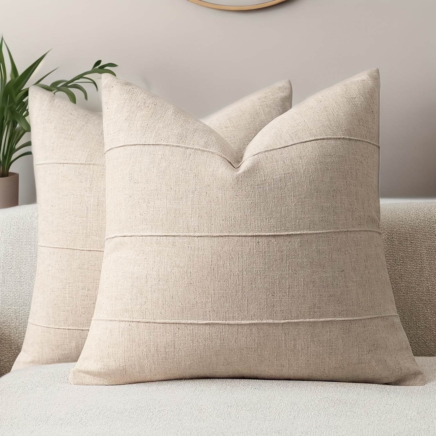 E-shop 2er-Set handgefertigte Leinen-Kissenbezüge mit Streifenmuster, moderne neutralen Landhaus-Stil Kissenbezüge für Stuhl, Sofa, Schlafzimmer und