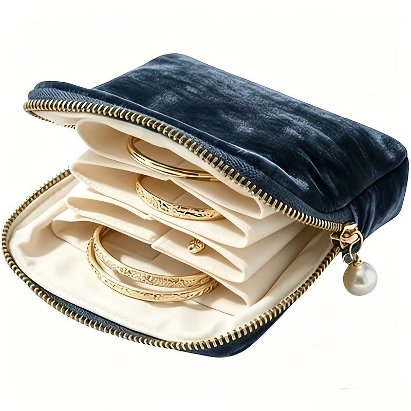 TEMU 1pc Velvet Travel Jewelry Pouch, Portable With Zippered Pocket, Dustproof Storage Bag, Suitable For Storing Earrings, Necklaces, Rings, And