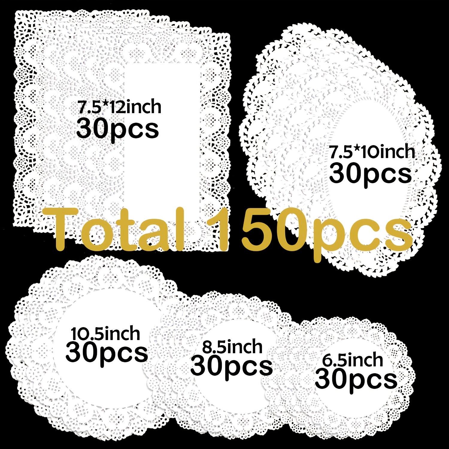E-shop 150 Stück Weiße Spitzenpapier-Servietten für Hochzeit, Party, Desserttische – Einweg-Spitzendeckchen in kleinen Größen, maschinell hergestellte