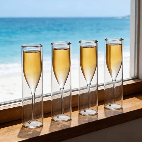 item picture 4pcs transparent double layer glass set wine glasses goblets flute glasses unique double layer cup set recommended for hand washing reusable glassware set suitable for wine sparkling wine cocktails