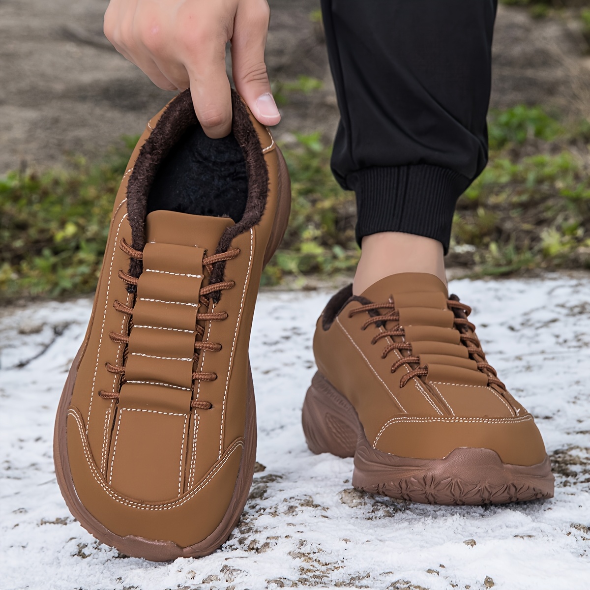 Men's Winter Warm Sneakers with Widened Toe Box, Plush Lining