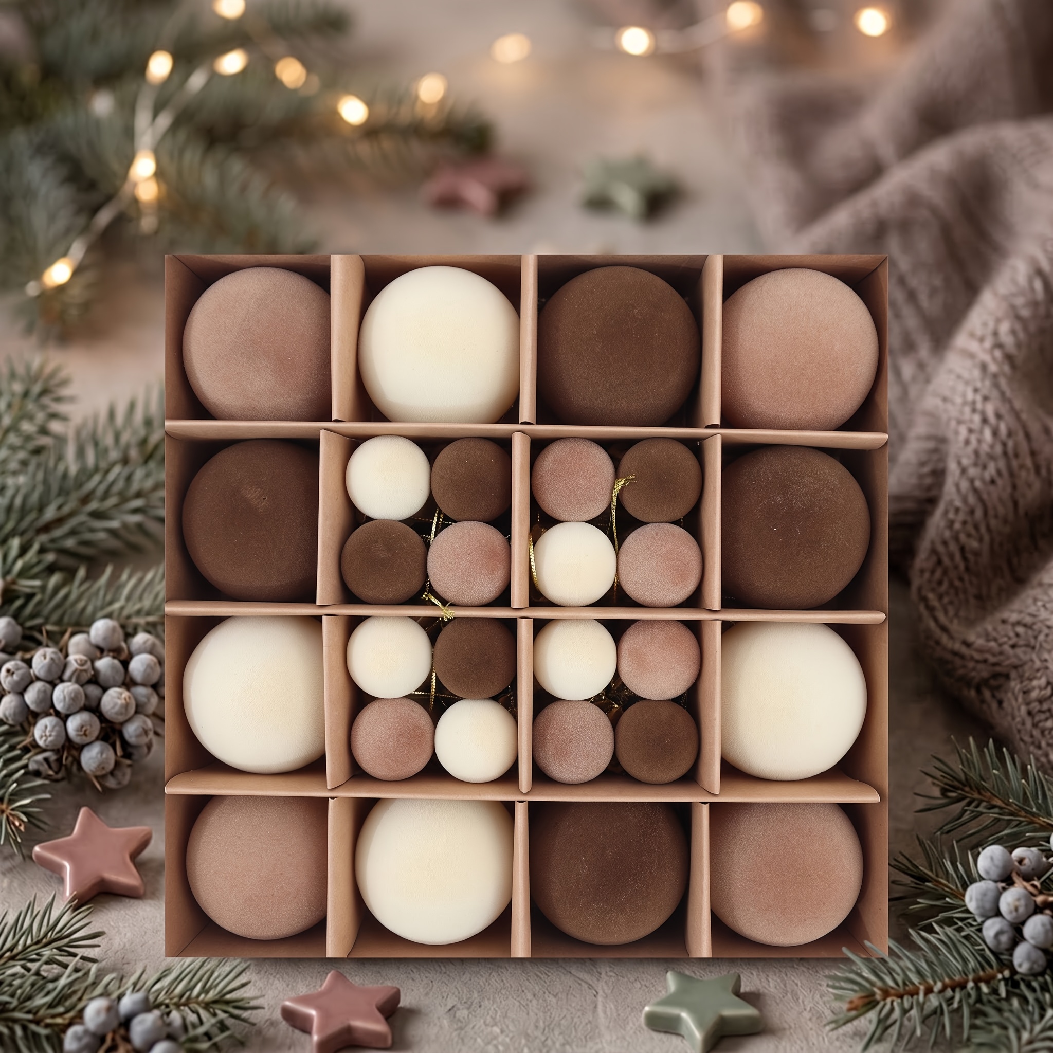 TEMU 1 Boîte de 44pcs Ornement de Boule de Noël Premium Velours Mat Couleur Morandi et Combinaison Boules à Suspendre à de Noël Boules de Noël