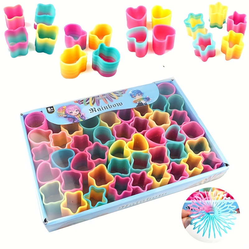 

48pcs/box Mini Rainbow Circle Toys - Love Five-star Spring Stacking Toy, Cognitive Enlightenment Party Gifts In Colorful Box Packaging, Easter, Back-to-school Season, Birthday Gift