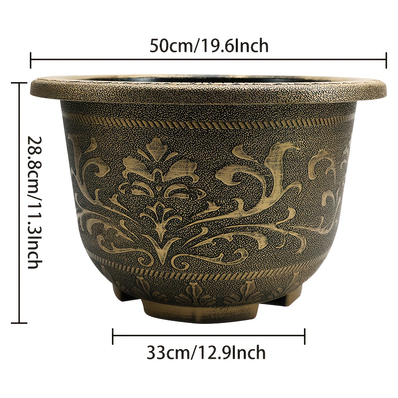 TEMU 2pcs 20 Inches Christmas And Halloween Flower Pots Resin European Antique Bronze Flower Pots - Pots With Thick Paint, Durable Construction,