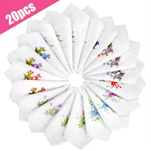 20pcs floral embroidered handkerchiefs for women 11 soft cotton hankies elegant white lace trimmed handkerchief gift